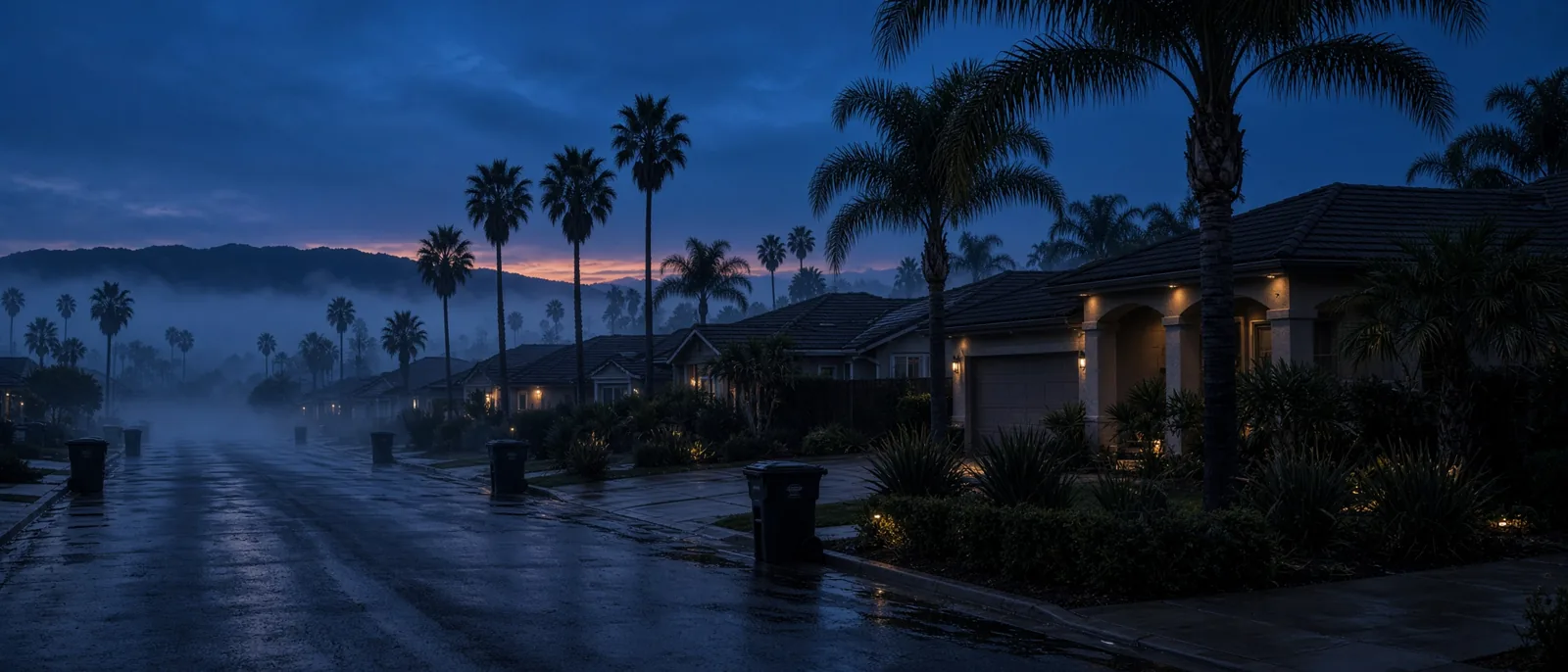 Inland Empire suburban street at dusk